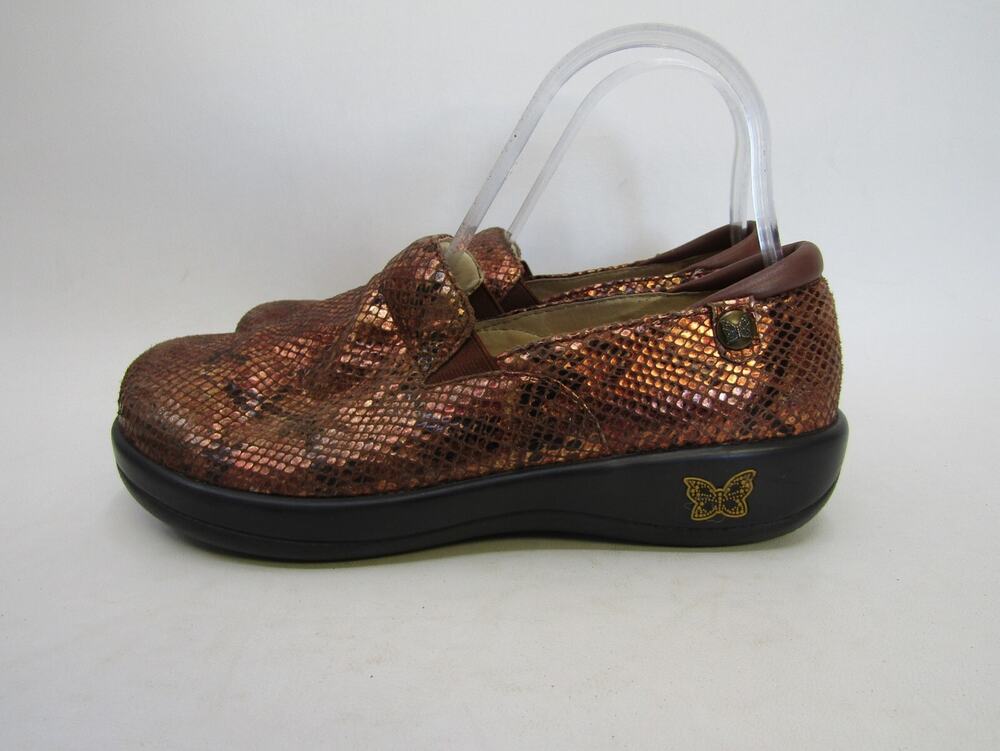 ALEGRIA Womens Size 37 EUR Brown Leather Snake Print Ankle Fashion Boots Bootie